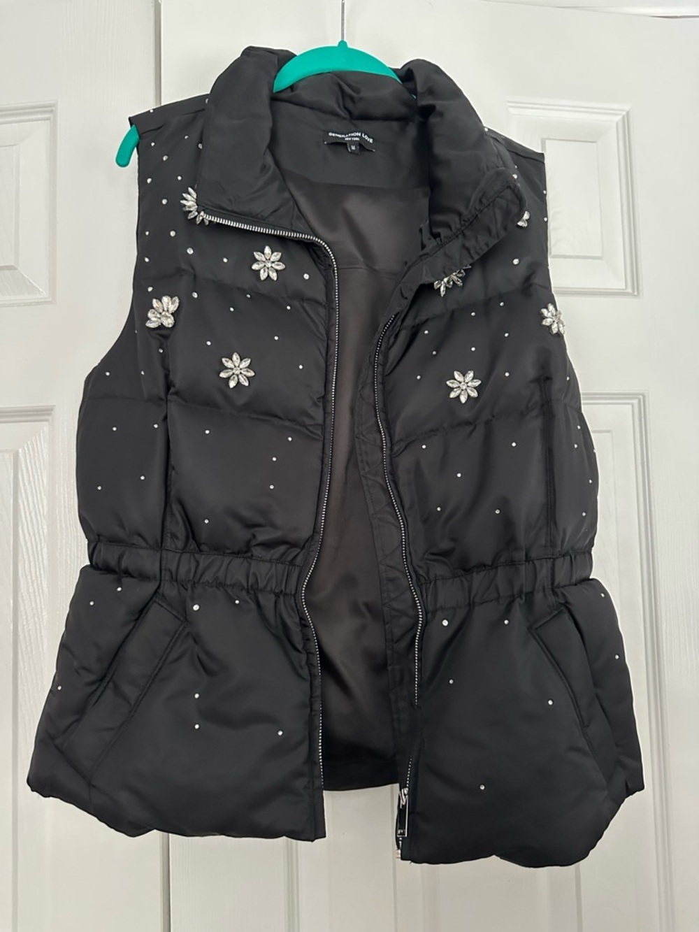 Generation Love Black Quilted Puffer Vest with Jeweled Floral Accents - Picture 2 of 4